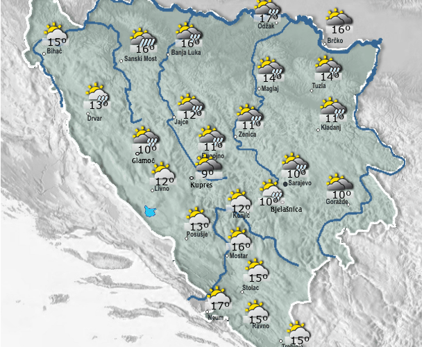 Umjereno do pretežno oblačno uz slabu kišu