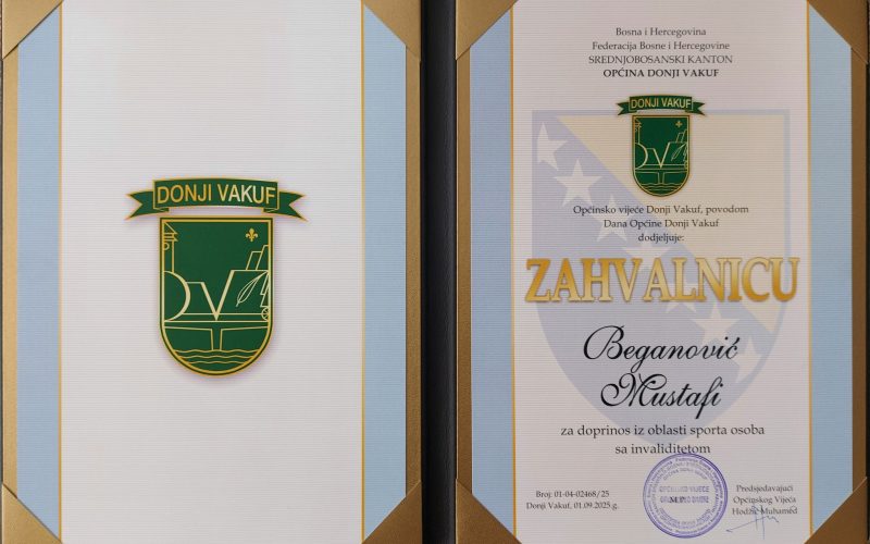 Mustafa Beganović – dobitnik Općinske Zahvalnice za doprinos iz oblasti sporta osoba sa invaliditetom