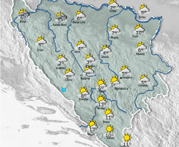 Umjereno do pretežno oblačno, u Hercegovini sunčano