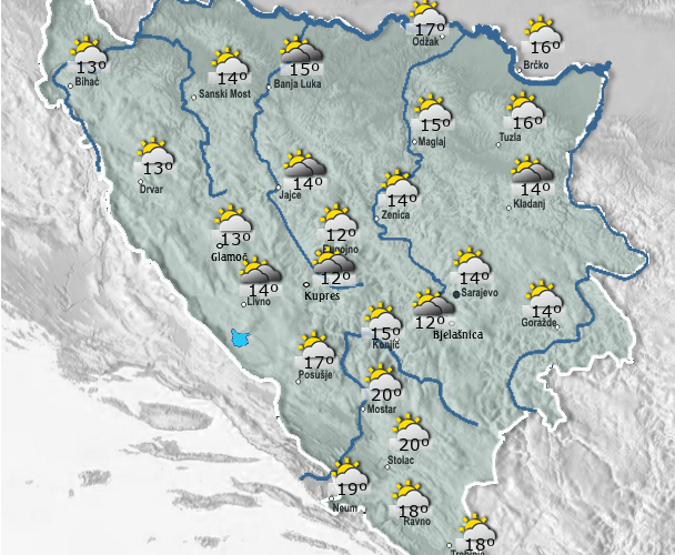 Sunčano uz malu do  umjerenu naoblaku