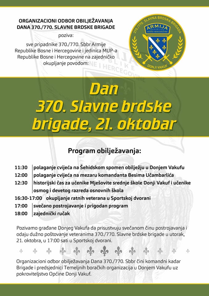 𝐏𝐑𝐎𝐆𝐑𝐀𝐌 𝐎𝐁𝐈𝐋𝐉𝐄Ž𝐀𝐕𝐀𝐍𝐉𝐀 𝟐𝟏. 𝐎𝐊𝐓𝐎𝐁𝐑𝐀 – 𝐃𝐀𝐍𝐀 𝟑𝟕𝟎/𝟕𝟕𝟎 𝐒𝐋𝐀𝐕𝐍𝐄 𝐁𝐑𝐃𝐒𝐊𝐄 𝐁𝐑𝐈𝐆𝐀𝐃𝐄
