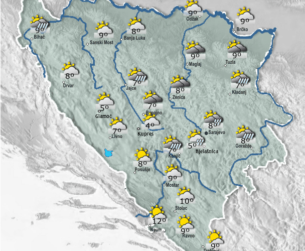 Pretežno oblačno sa slabom kišom
