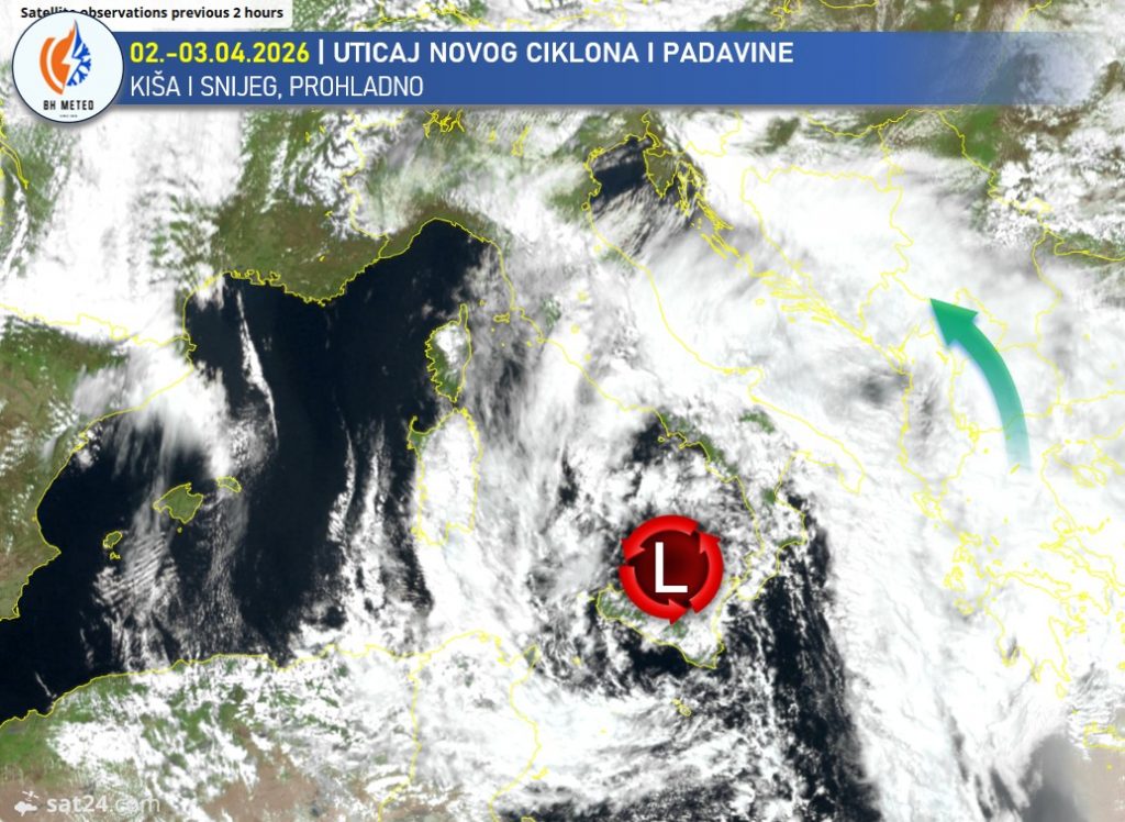 Donji Vakuf – utjecaj novog  ciklona, i dalje oblačno,prohladno uz padavine