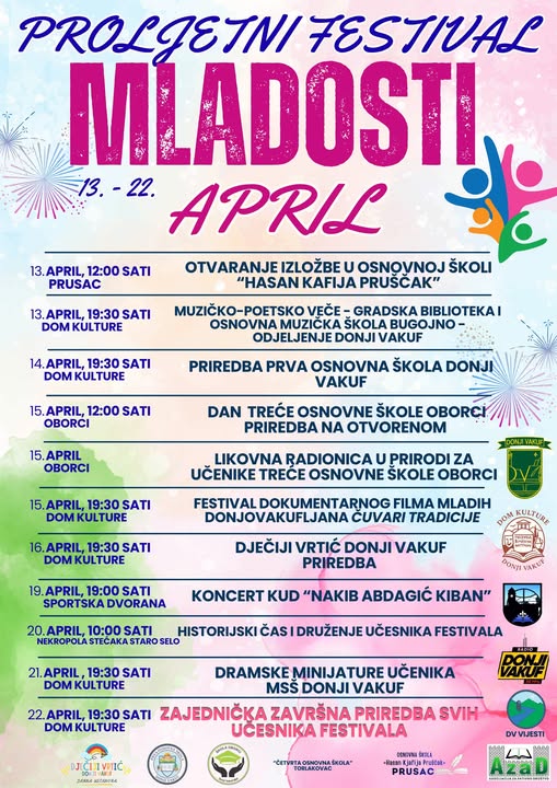 Donji Vakuf – Dom kulture u D.Vakufu organizuje PROLJETNI FESTIVAL MLADOSTI