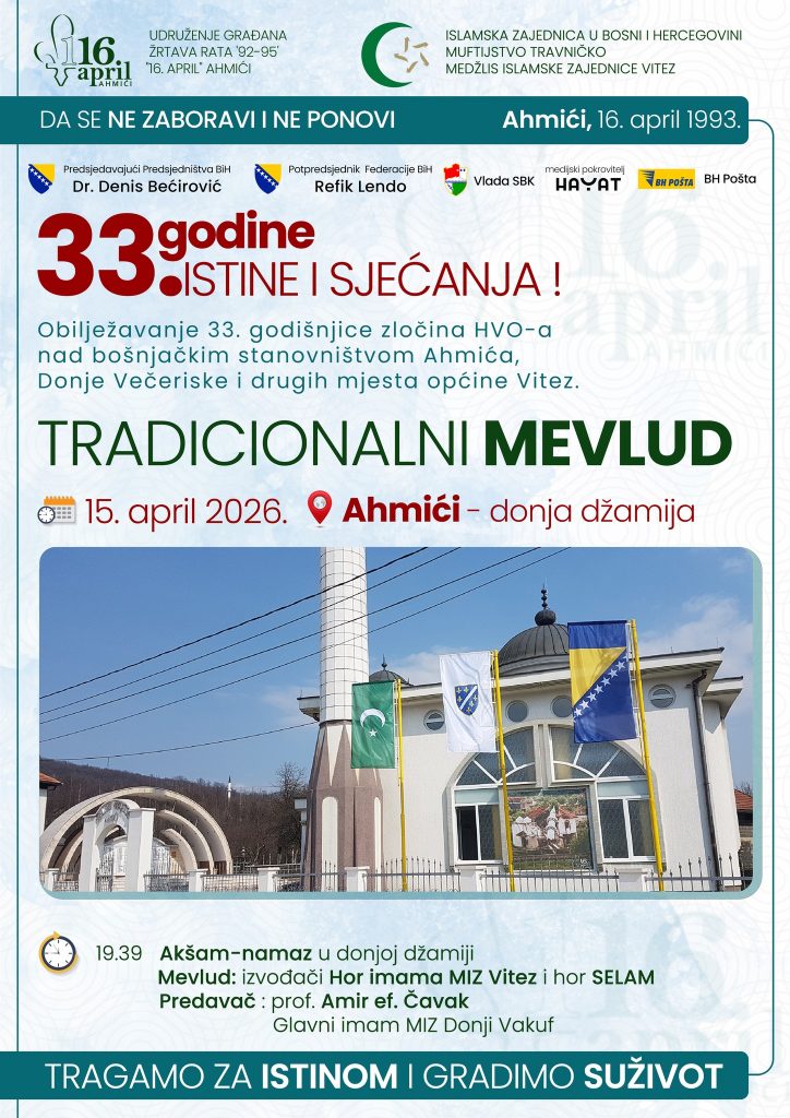 Donji Vakuf – Obilježavanje 33.gdišnjice od zločina HVO nad bošnjačkim civilima u Ahmićima, Donja Večerska i drugih mjesta  općine Vitez