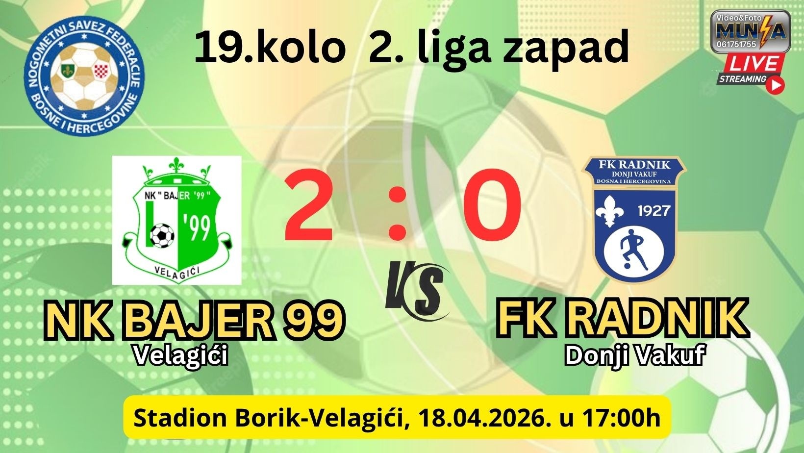 Donji Vakuf – Sa oslabljenim timom Radnik izgubio u gostima