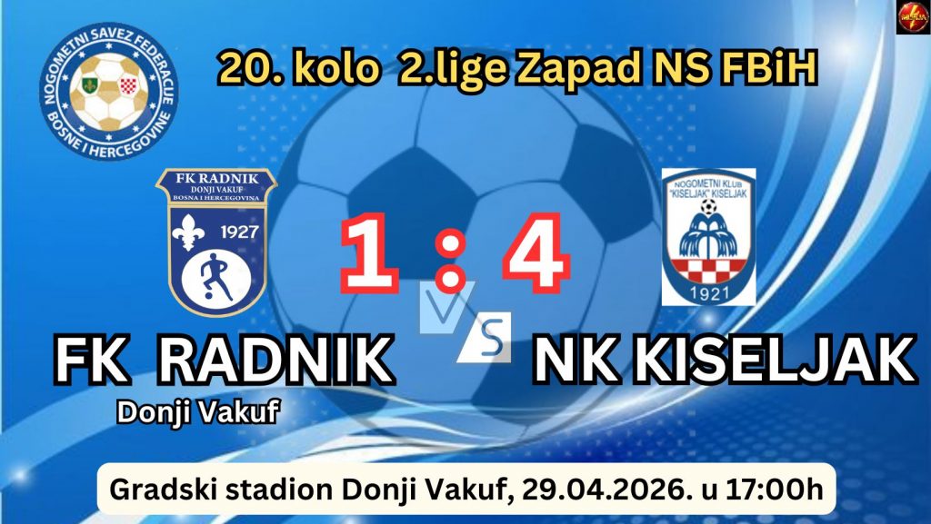 Donji Vakuf – Poraz fudbalera Radnika  na domaćem terenu