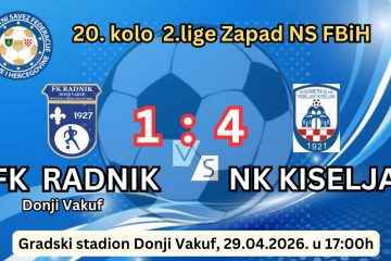Donji Vakuf – Poraz fudbalera Radnika  na domaćem terenu