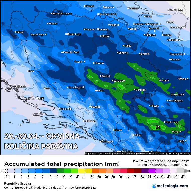 Donji Vakuf – Detalji vremenske promjene u BiH, evo gdje će pasti najviše kiše, ujutro će biti i snijega
