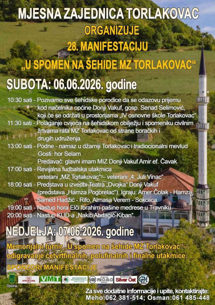 Donji Vakuf – MZ Torlakovac organizuje 28. manifestaciju “U spomen na šehide MZ Torlakovac”