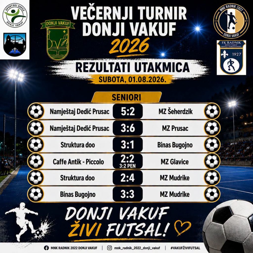 Donji Vakuf – Rezultati sa Večernjeg malonogometnog turnira Donji Vakuf 2026.