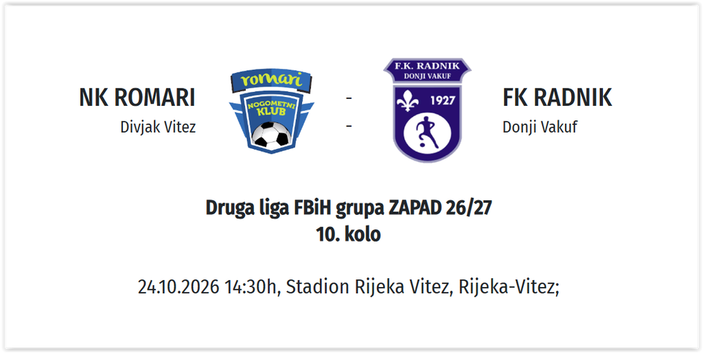 Donji Vakuf – Fudbaleri RADNIKA gostuju u Vitezu