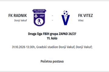 Donji Vakuf – U subotu Radnik dočekuje FK Vitez